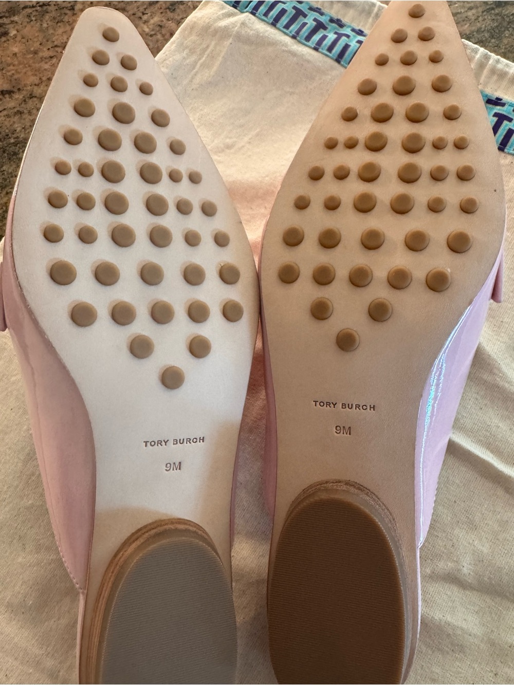 Tory Burch Blush Pink Patent Leather Mule Loafers with Gold Logo - Picture 5 of 6